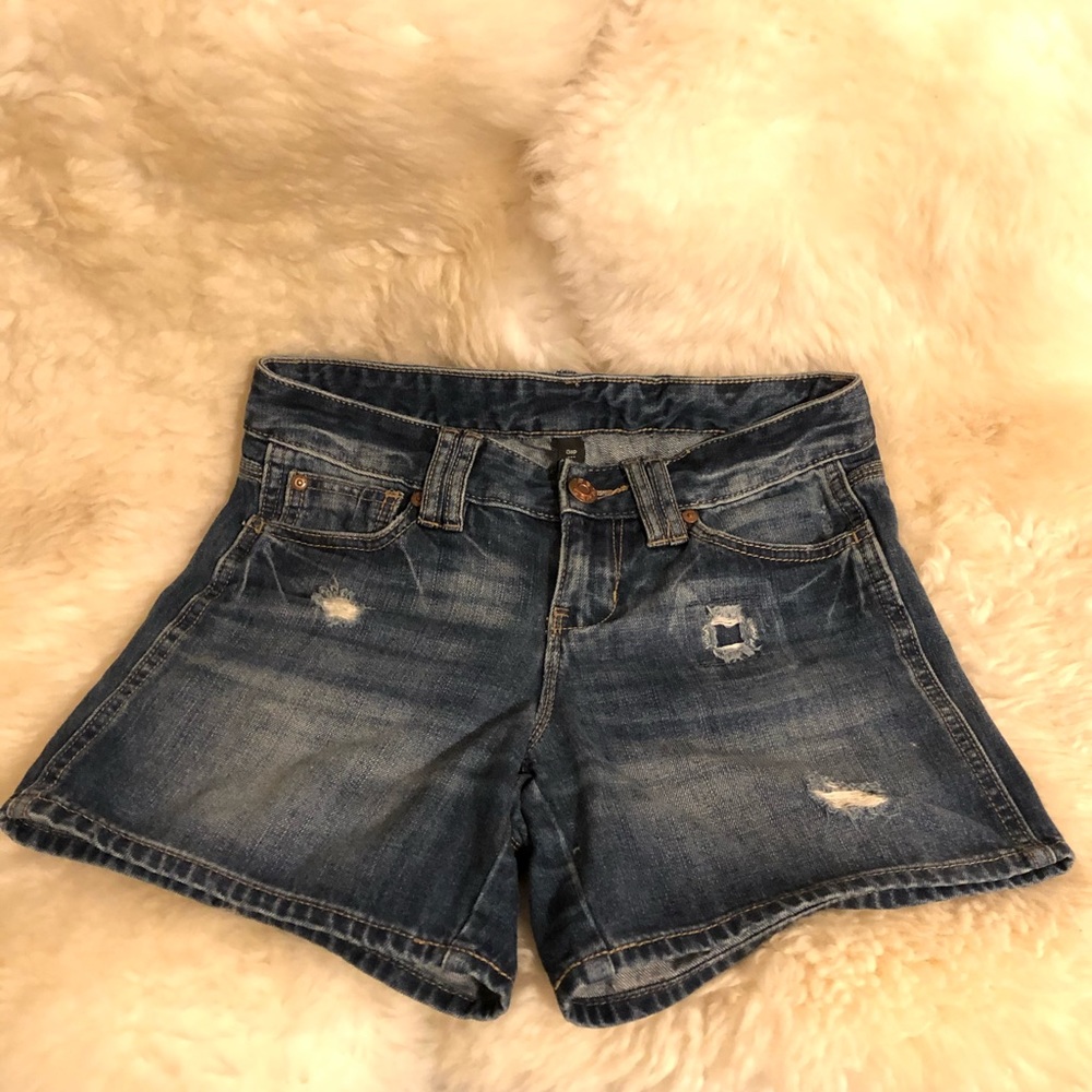 GAP Mid-Rise Dark Wash Distressed Shorts